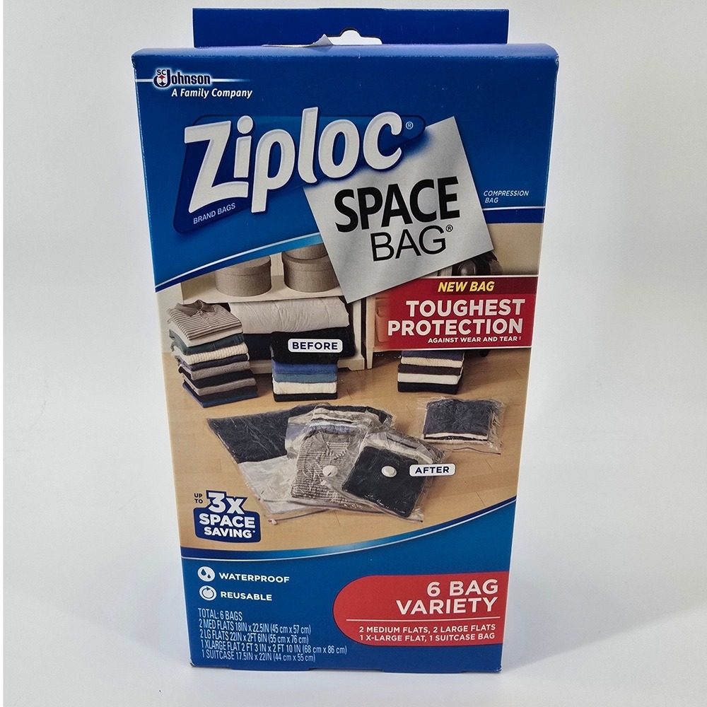 Ziploc Space Bag Variety Pack 6 Count Blue Vacuum Seal Compression Storage Bags